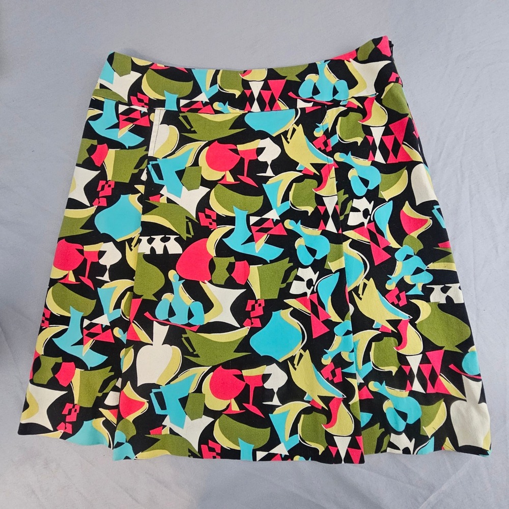 Talbots Size 10 Skirt Fun Geo Abstract Print Pleated Side Zip Stretch  L733
